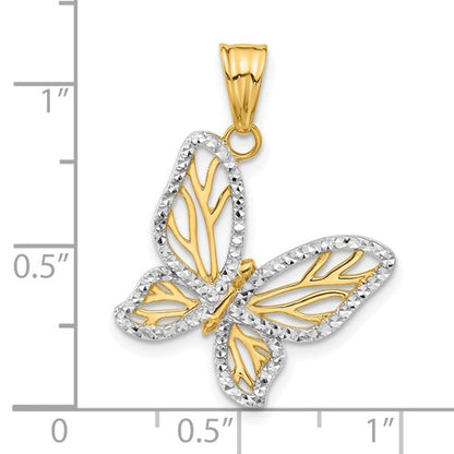 14k Two-Tone Diamond-Cut Butterfly Pendant