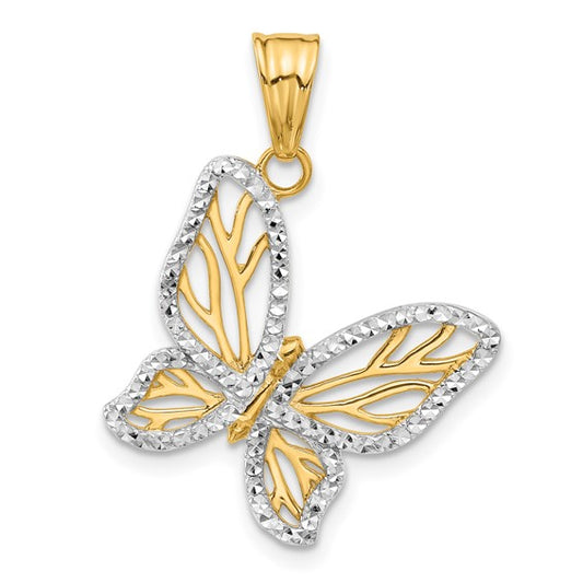 14k Two-Tone Diamond-Cut Butterfly Pendant