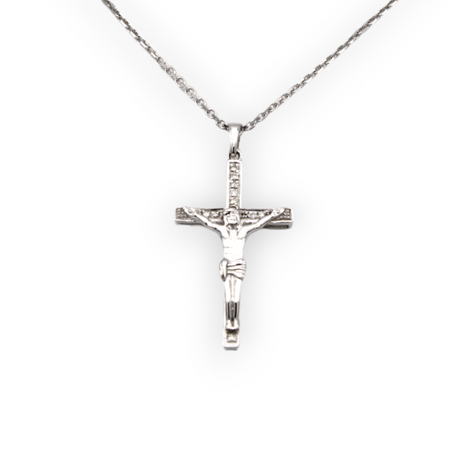 14k White Diamond Cross Pendant