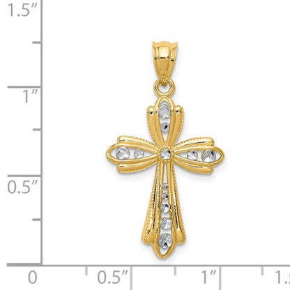 14k Two-Tone Diamond-Cut Cross Pendant