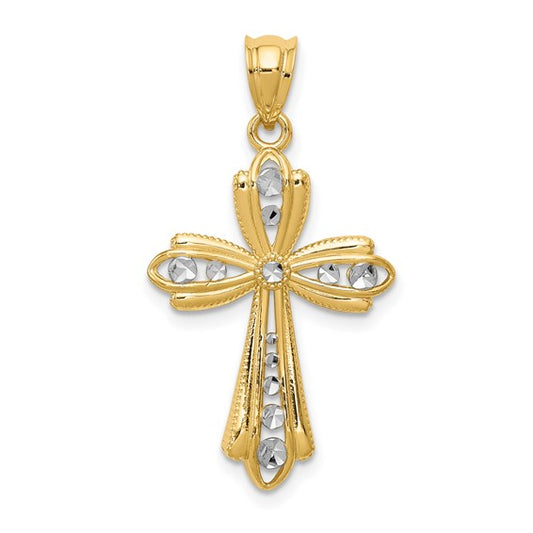 14k Two-Tone Diamond-Cut Cross Pendant