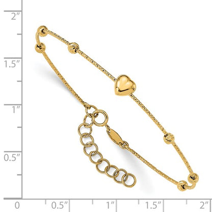 14k Heart & Diamond-Cut Beaded Bangle Bracelet