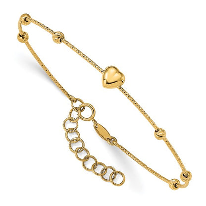 14k Heart & Diamond-Cut Beaded Bangle Bracelet