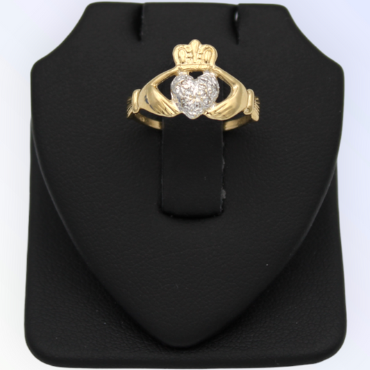 14k Two-Tone Diamond Claddagh Ring
