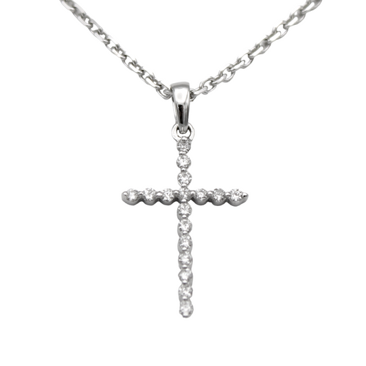 14k White Diamond Cross Pendant