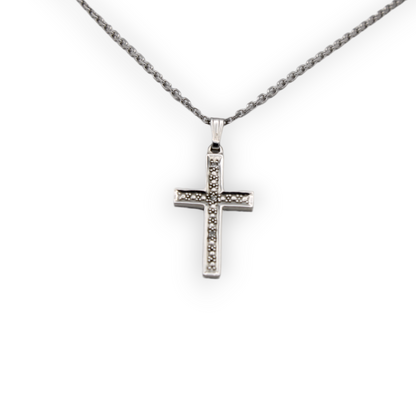 14k White Diamond Cross Pendant