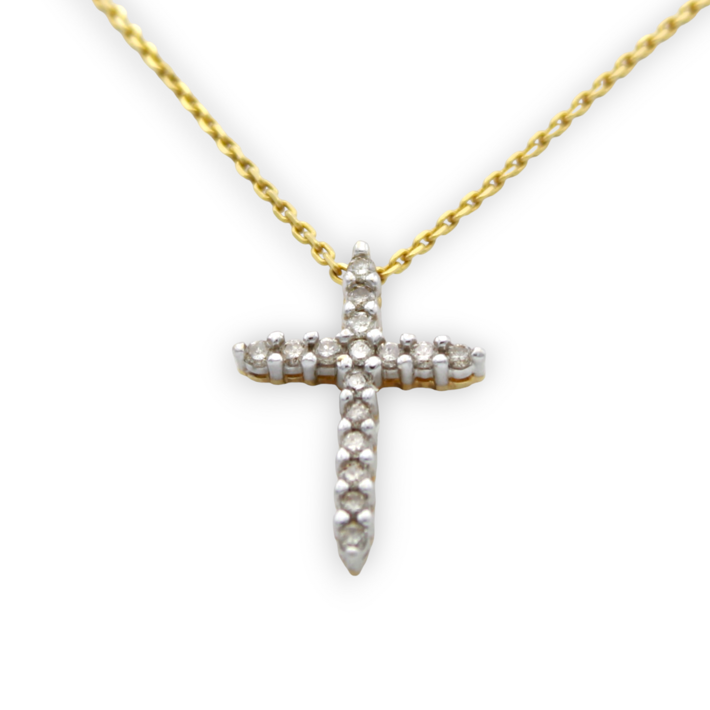 14k Two-Tone Diamond Cross Pendant