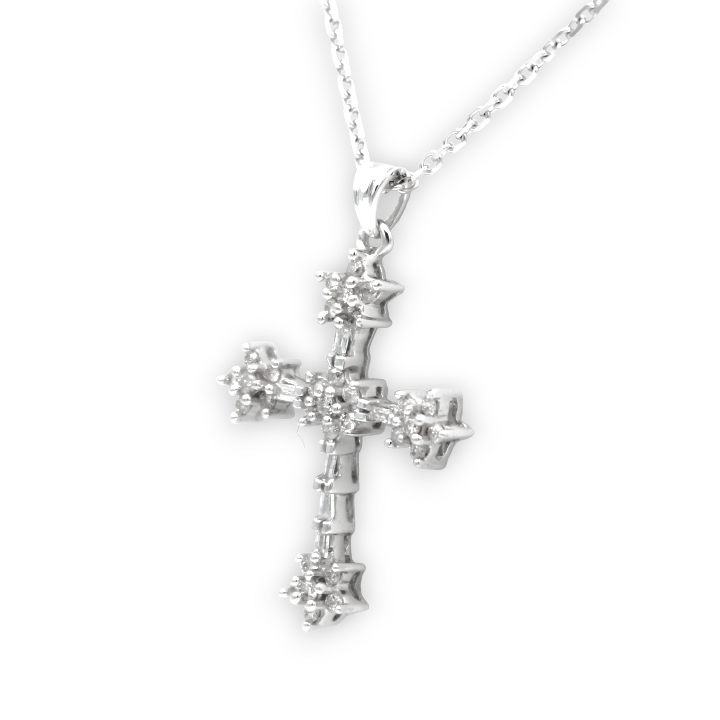 14k White Diamond Cross Pendant