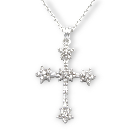 14k White Diamond Cross Pendant