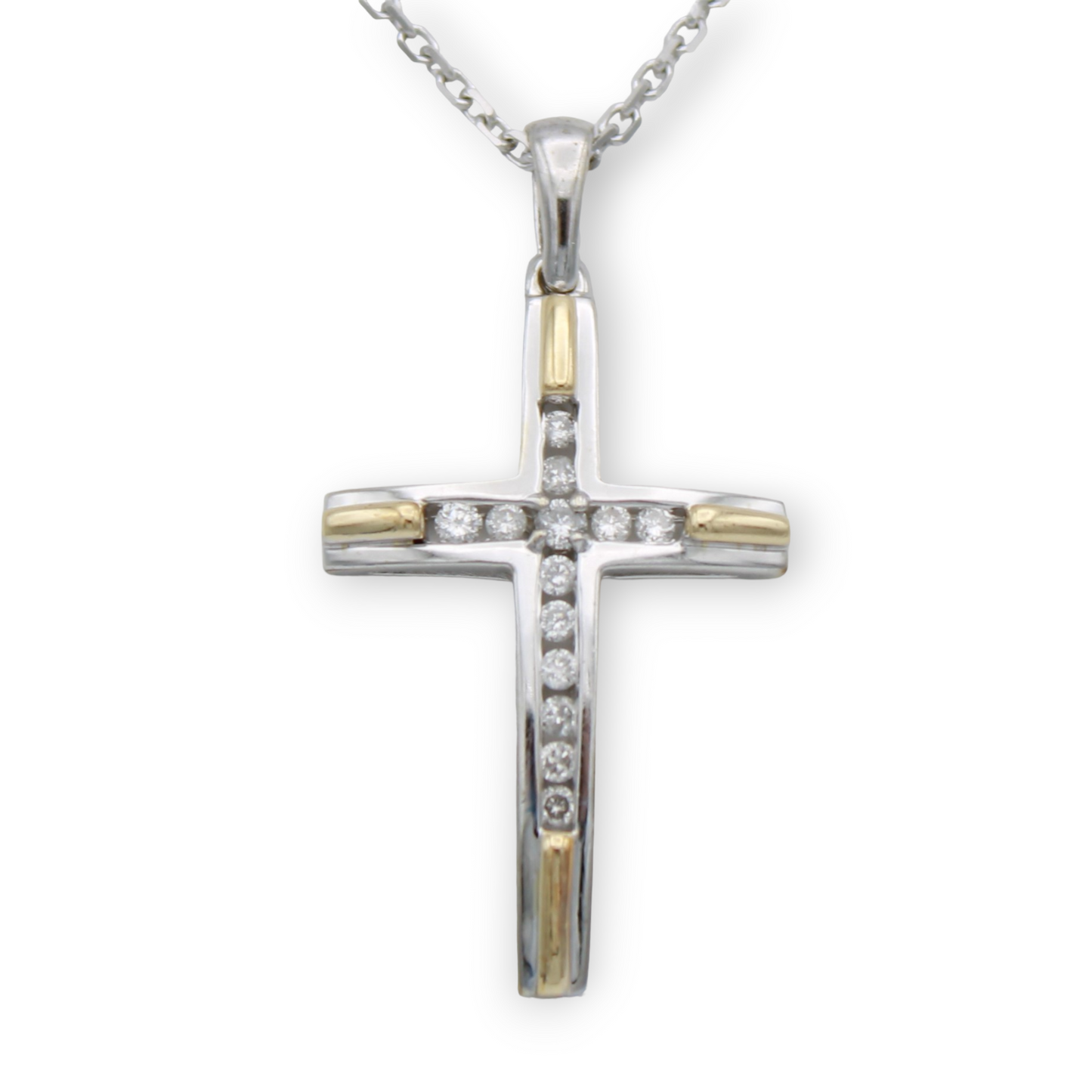 14k Two-Tone Diamond Cross Pendant