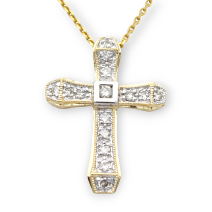 14k Two-Tone Diamond Cross Pendant