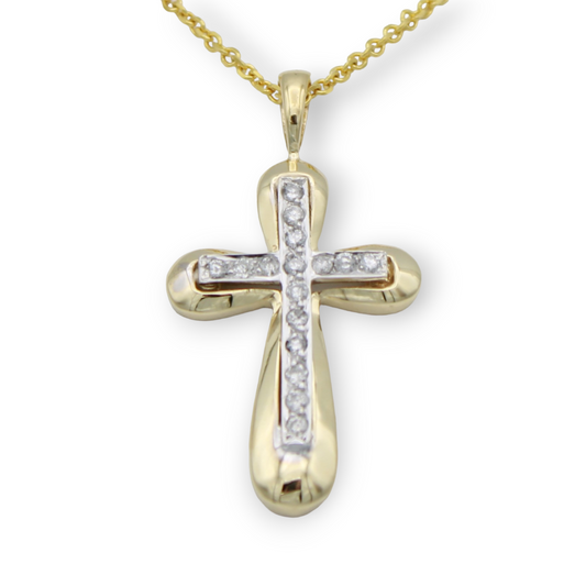 14k Two-Tone Diamond Cross Pendant