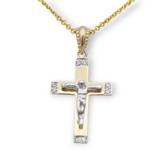 14k Two-Tone Diamond Cross Pendant