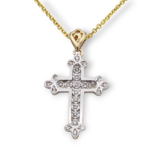 14k Two-Tone Diamond Cross Pendant