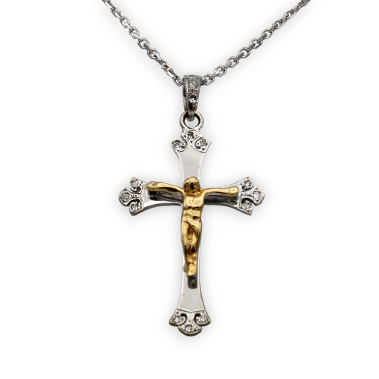 14k Two-Tone Diamond Cross Pendant