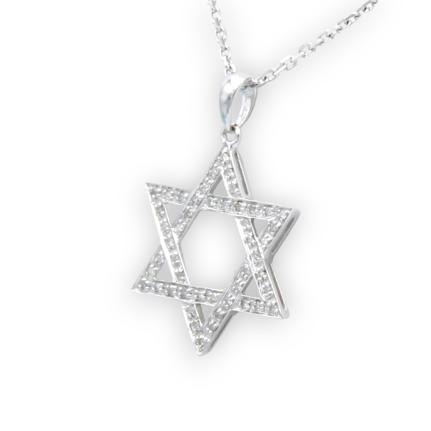 14k White Diamond Star of David Pendant