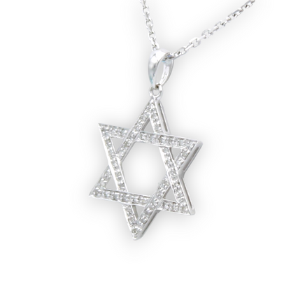 14k White Diamond Star of David Pendant