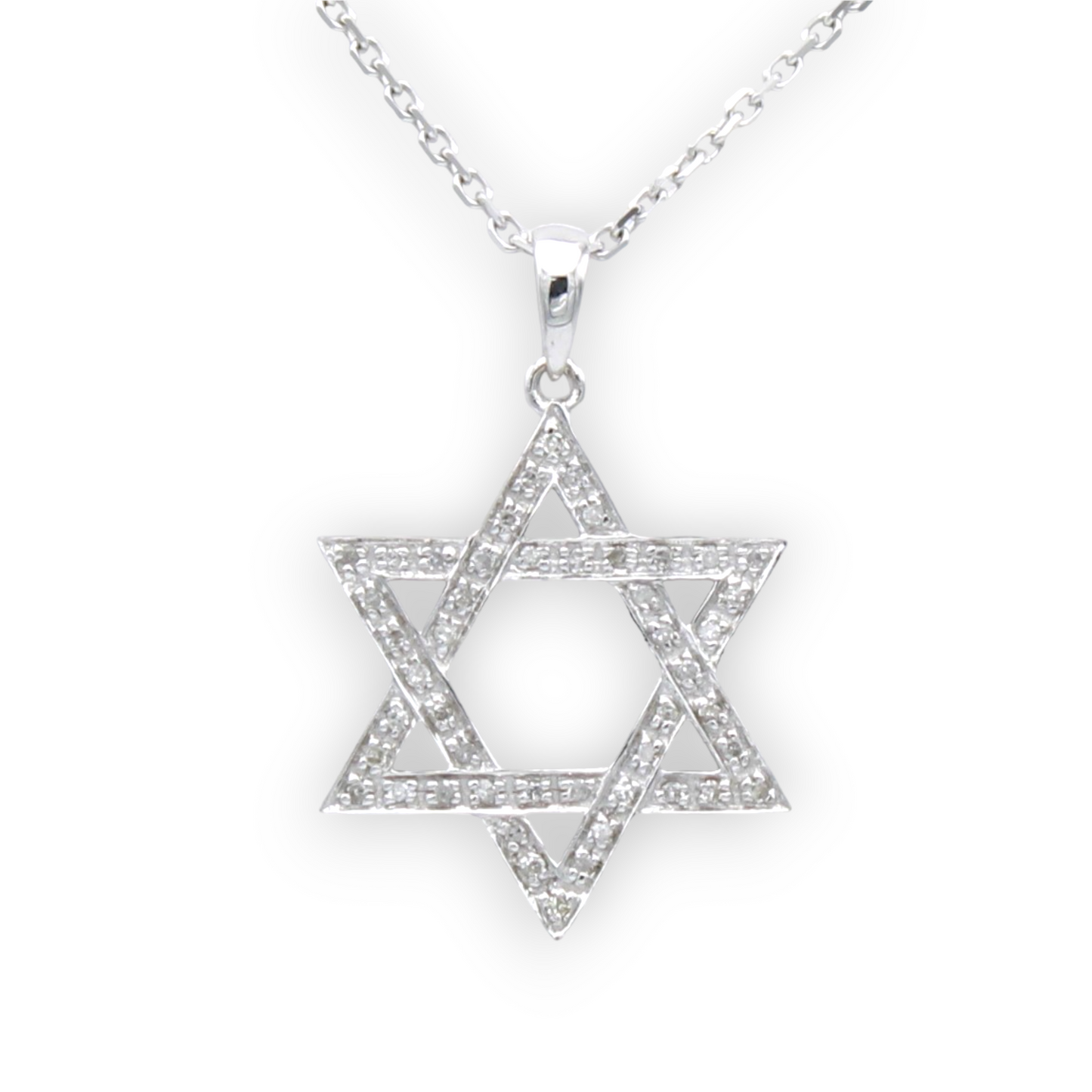 14k White Diamond Star of David Pendant