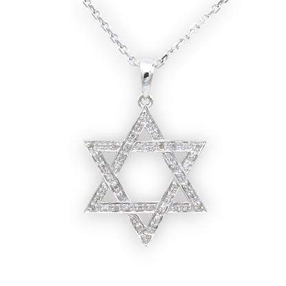 14k White Diamond Star of David Pendant