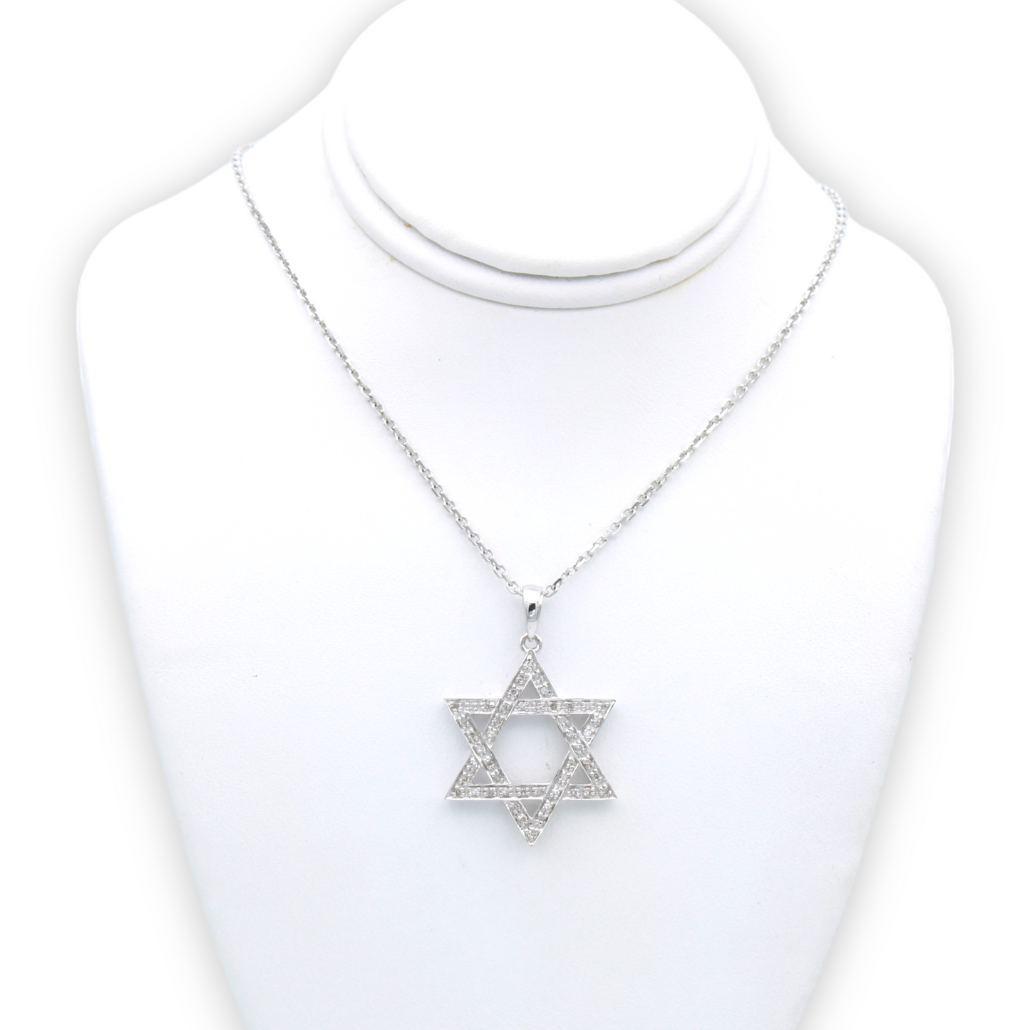 14k White Diamond Star of David Pendant