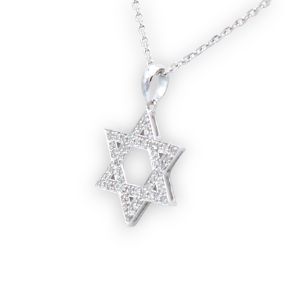 14k White Diamond Star of David Pendant