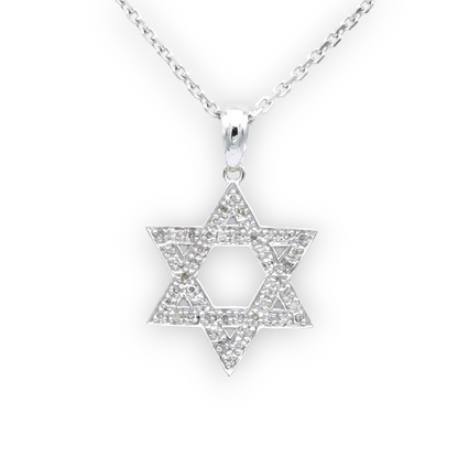 14k White Diamond Star of David Pendant