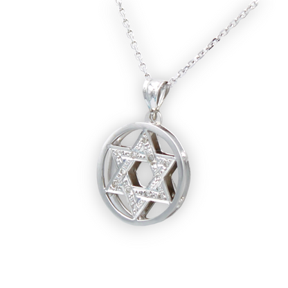 14k White Diamond Star of David Pendant