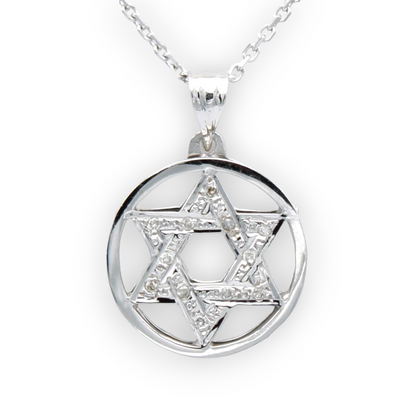 14k White Diamond Star of David Pendant