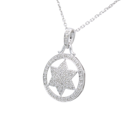 14k White Diamond Star of David Pendant