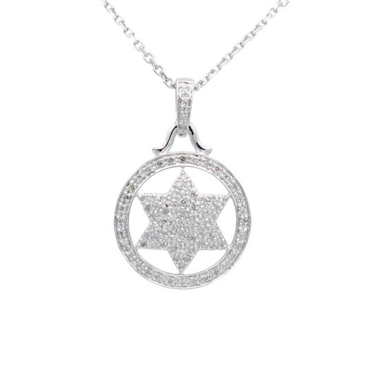 14k White Diamond Star of David Pendant