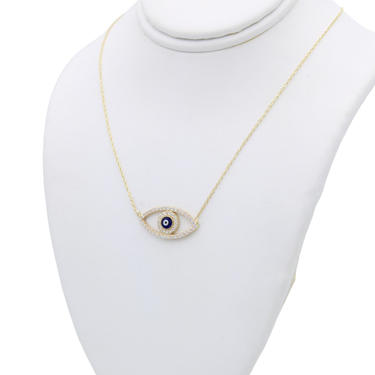 14k CZ Blue Enameled Eye Pendant