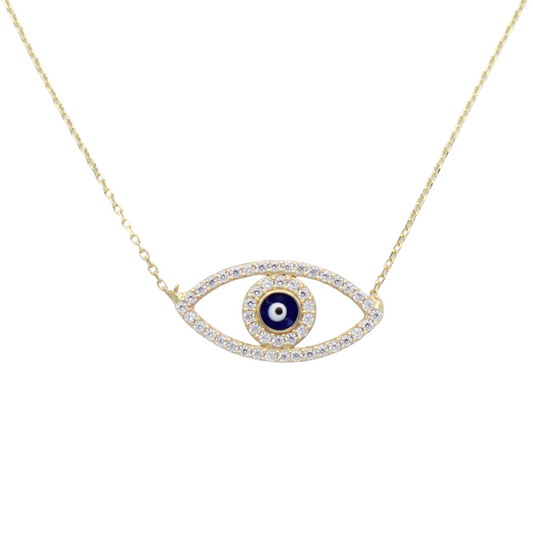 14k CZ Blue Enameled Eye Pendant