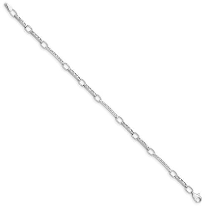 14k White Gold Polished & Diamond-Cut Link Bracelet