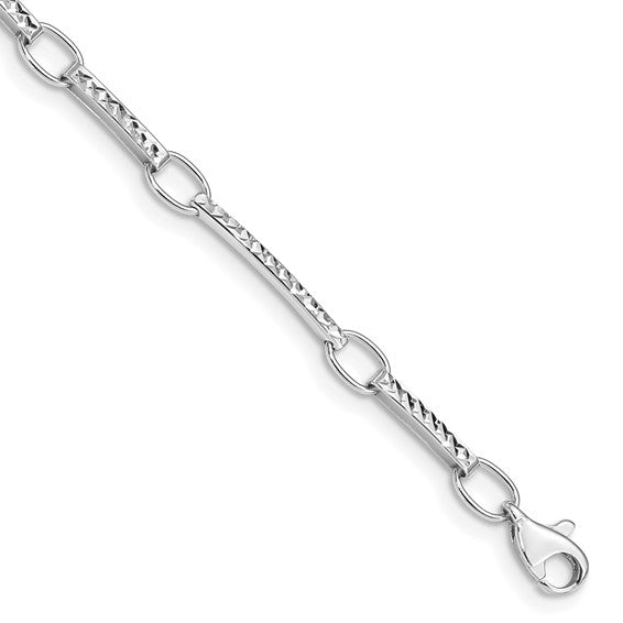 14k White Gold Polished & Diamond-Cut Link Bracelet