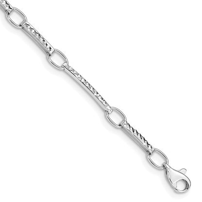 14k White Gold Polished & Diamond-Cut Link Bracelet