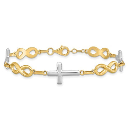 14k Two-Tone Infinity Cross Bracelet