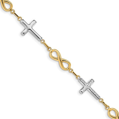 14k Two-Tone Infinity Cross Bracelet