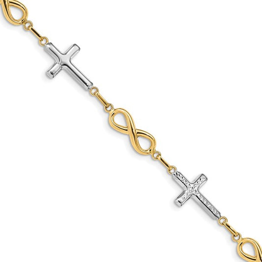 14k Two-Tone Infinity Cross Bracelet