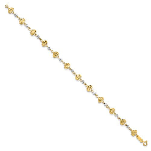 14k Two-Tone Diamond-Cut Puffed Heart Bracelet