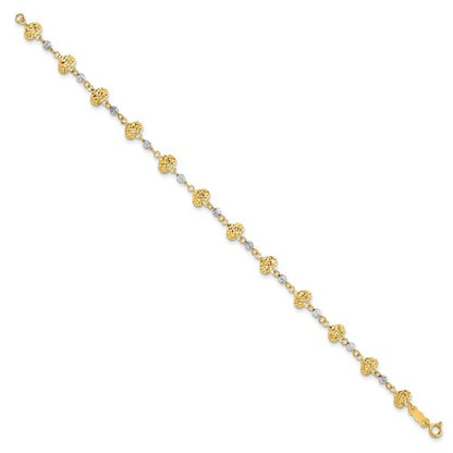 14k Two-Tone Diamond-Cut Puffed Heart Bracelet