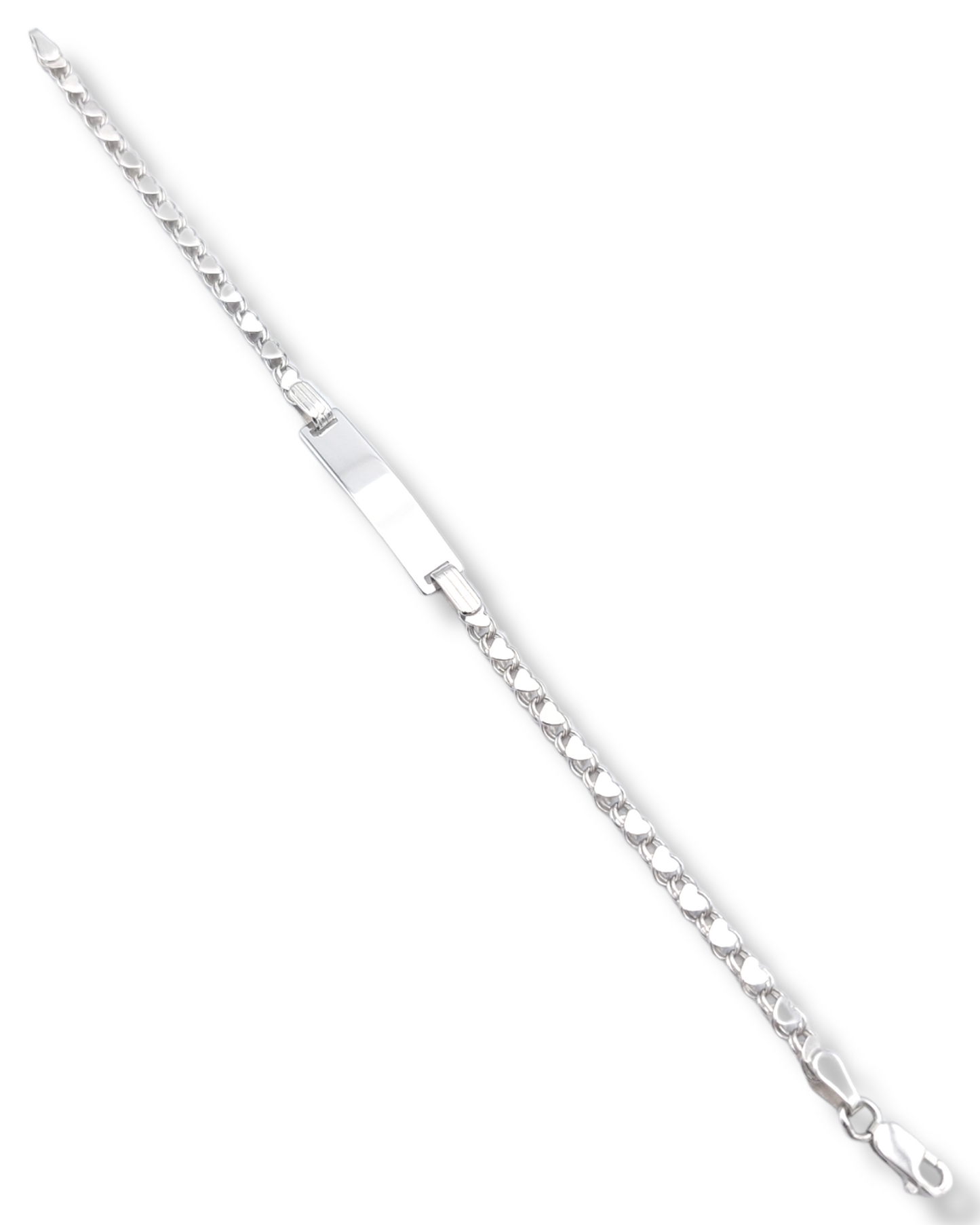 14k White Gold Children's Double Sided Heart ID Bracelet