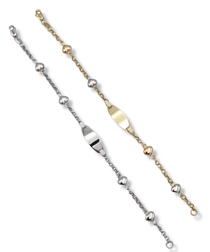 14k Children's Heart Charm Rolo Link ID Bracelet