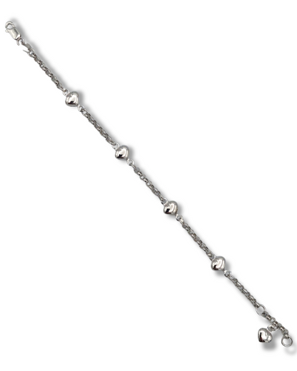 14k White Gold Children's Heart Charm Rolo Link Bracelet