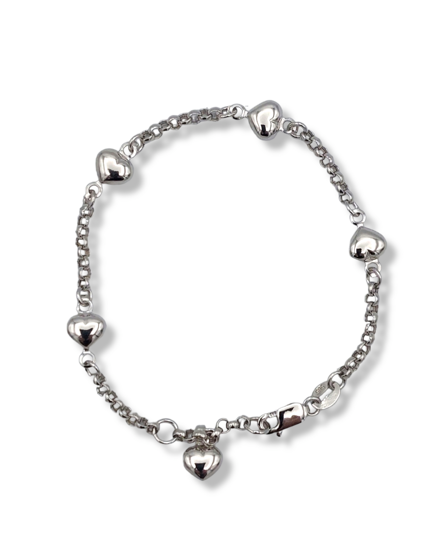 14k White Gold Children's Heart Charm Rolo Link Bracelet