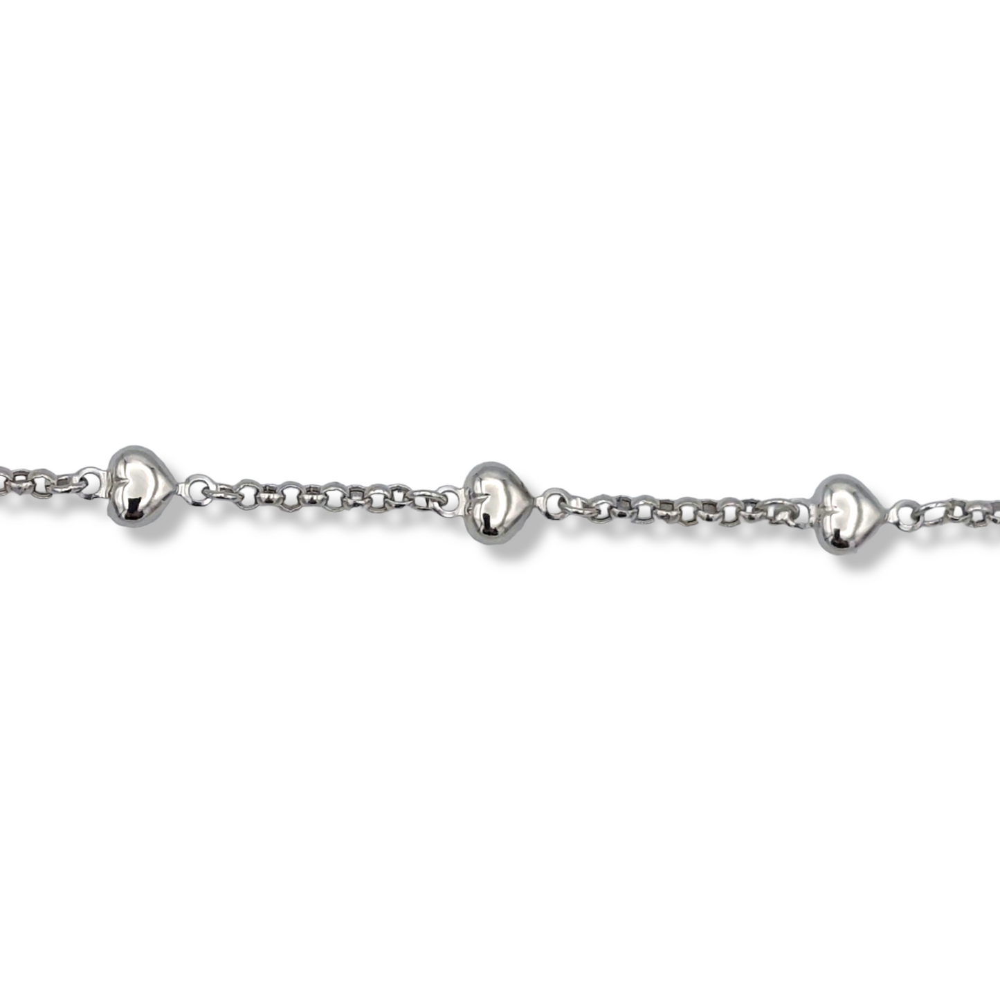 14k White Gold Children's Heart Charm Rolo Link Bracelet