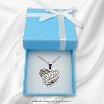 14k White Mom Heart Charm