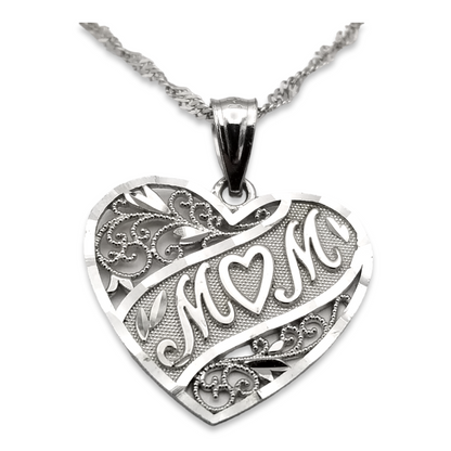 14k White Mom Heart Charm