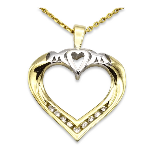 14k Two-Tone Diamond Mom Heart Charm