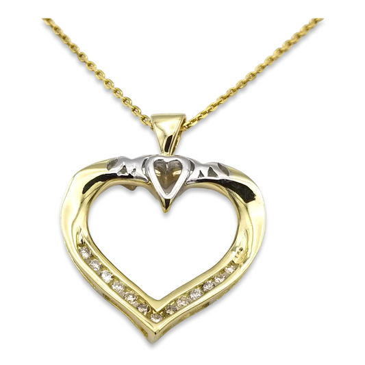 14k Two-Tone Diamond Mom Heart Charm