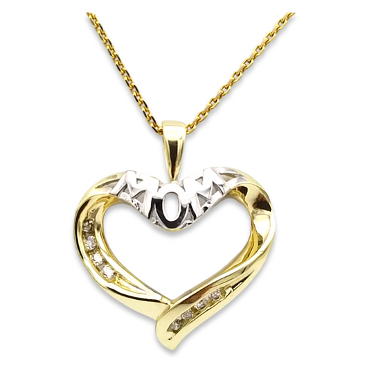 14k Two-Tone Diamond Mom Heart Charm